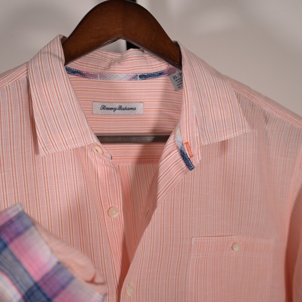 Tommy Bahama Mens XL $185. Linen Striped‎ long sleeve **damage**-see note/pic